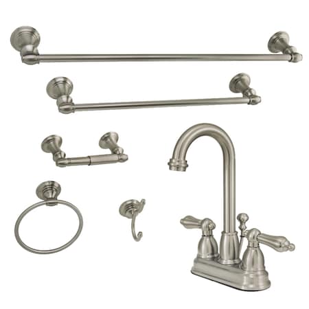 Kingston Brass KBK3618AL 4" Bathroom Faucet W/ 5-Piece Bathroom Hardware Combo, Nickel KBK3618AL